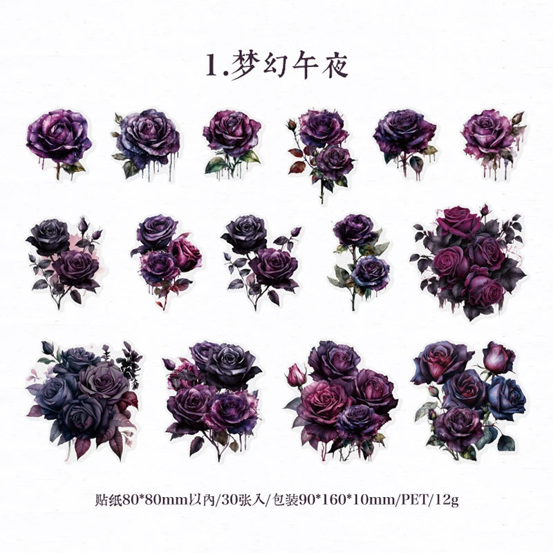 30 pcs Large size roses Stickers aesthetic Diy Stickers Aesthetic Scrapbooking Journal Deco Album Deco DIY Diary Stationery Qme A