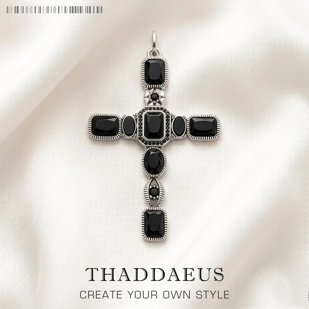 Cross Black Stone Pendant,Brand New 925 Sterling Silver Vintage Jewelry Accessories Graceful Faith Gift For Woman Qme Black