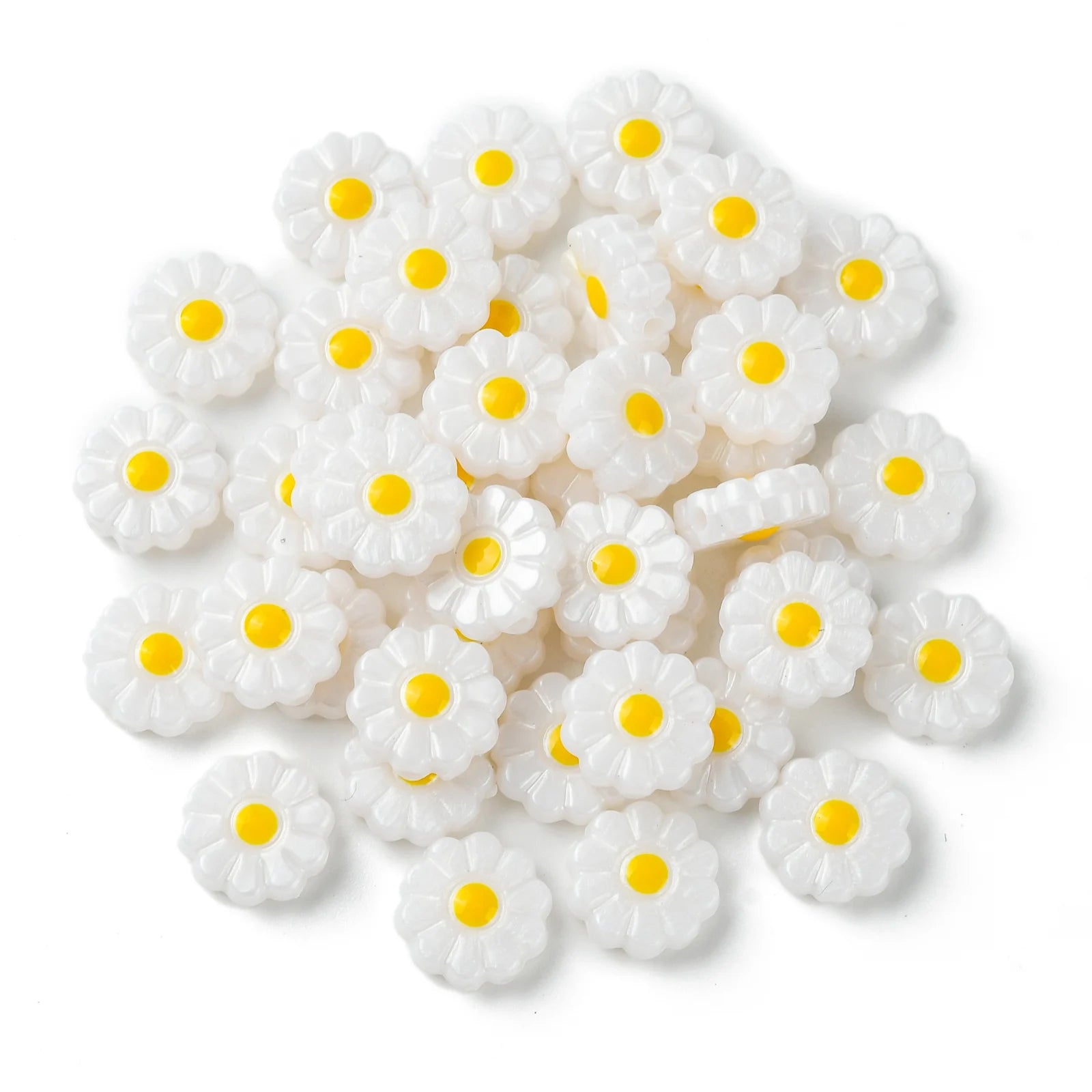 Pandahall 40Pcs 10mm Sunflower Resin Beads White Daisy Flower Beads Summer Plant Spacer Beads for DIY Keychains Jewelry Making Qme