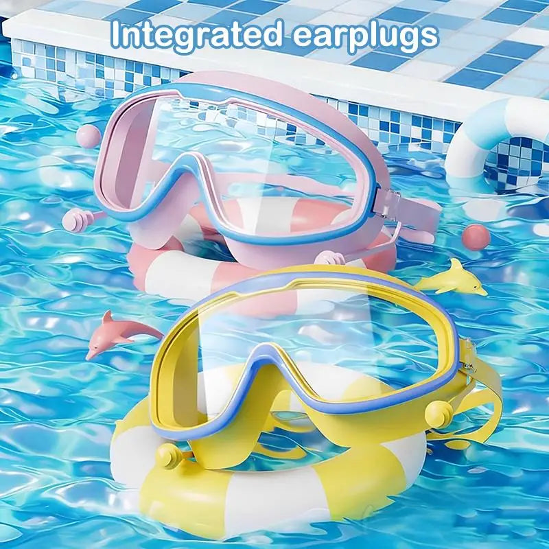 Kids Swimming Goggles Big Frame HD View Anti-fog Waterproof Qme