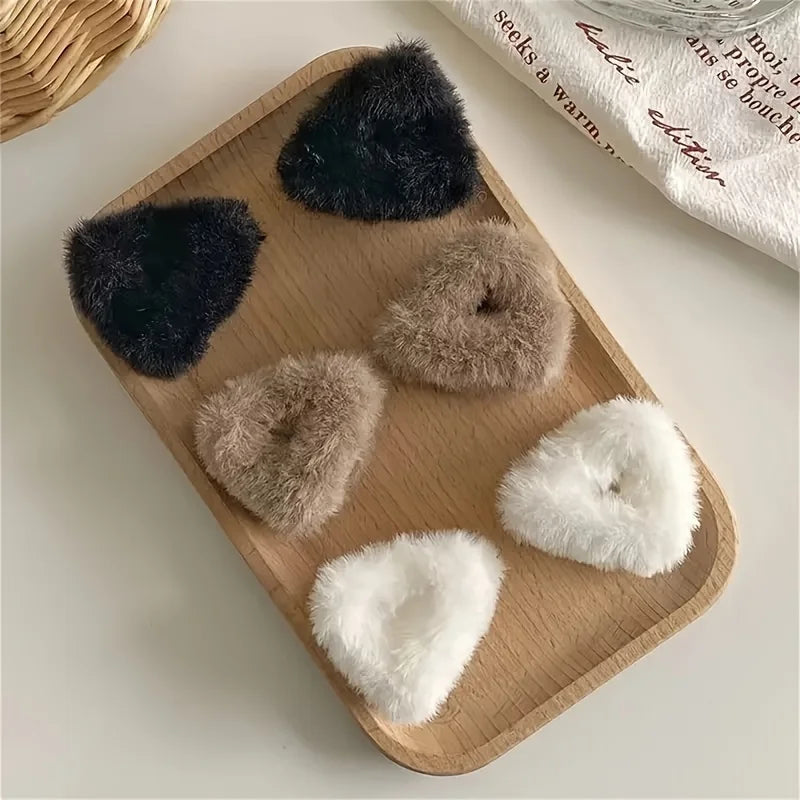6pcs Cute Plush Cat's Ears Hair Clip Soft Non Slip Claw Clip Small Bangs Hair Clip Fashion Fuzzy Claw Clip Hair Accessories Qme
