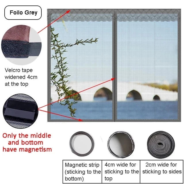 Summer Self-adhesive Window Screen Anti-Mosquito Prevent Flying Insects Invisible Mesh Curtains Removable Magnetic Screen Window Qme grey 100x120cm