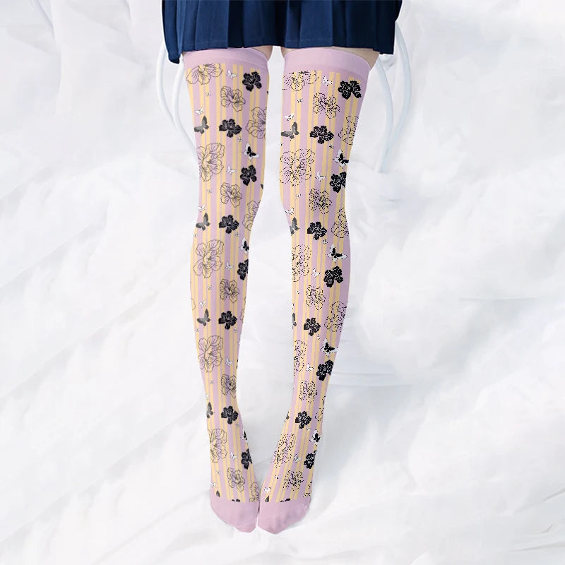 Sweet Cute Loli JK Stockings Fashion Girl 3d Printing Pink Purple Qme style1 One Size