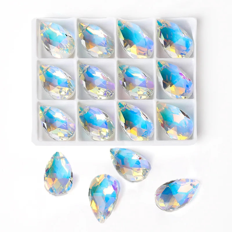 AB Color Shiny Crystal Charms Pendants Loose Beads for Necklace Bracelet Earring DIY Crafting Jewelry Accessory Making Supplies Qme 13x22mm-12pcs
