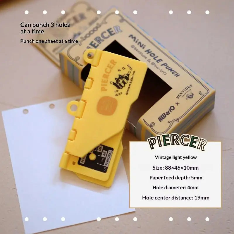 Loose Leaf Notebook M5 Portable Binder Punching Machine 3-Hole Card Qme Yellow