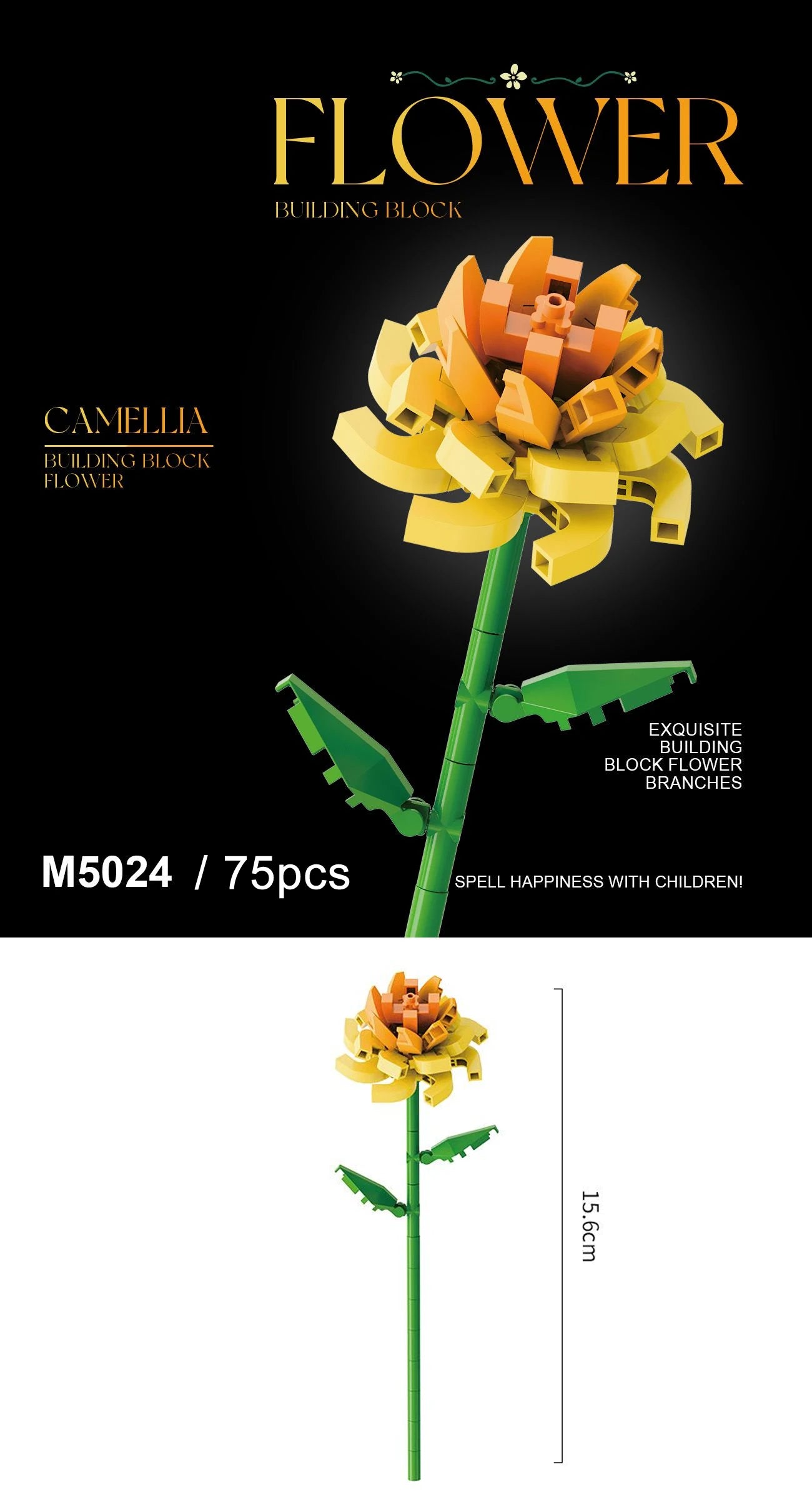 Building block flower set, DIY floral decoration kit, suitable for desktop decoration and room accessories – a perfect gift idea Qme 5024-Opp bag