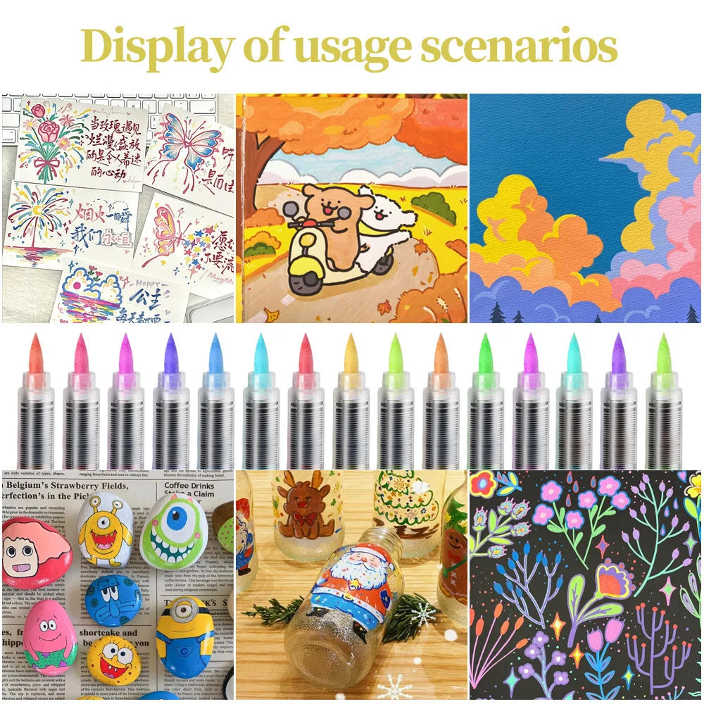 12-72 Colors Acrylic Paint Pen Marker Brush Tip Paint Marker For Rock Painting Wood Canvas Stone Christmas Gift DIY Craft Qme
