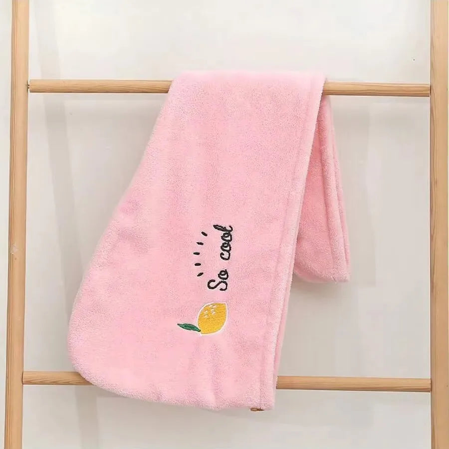 Coral Fleece Dry Hair Cap Female Cute Embroidery Soft Absorbent Quick Qme Pink