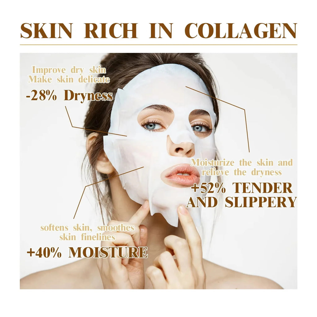 10PCS Collagen Anti Wrinkle Facial Mask Anti Aging Fade Fine Lines Firm Skin Moisturizing Brightening SkinCare Korean Cosmetics Qme