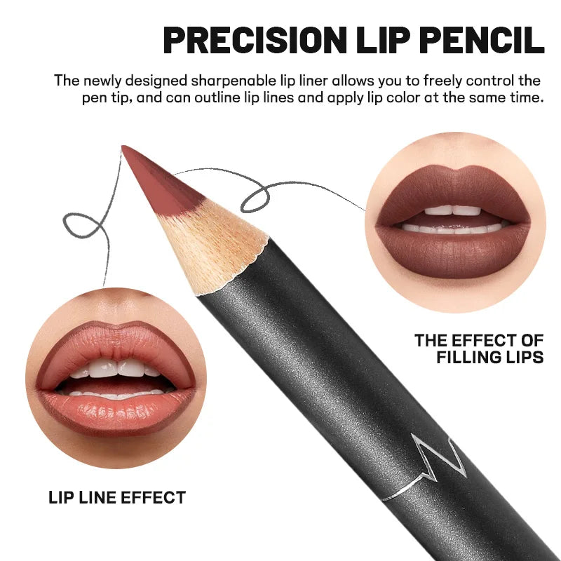 Waterproof Matte Lipliner Pencil Red Contour Tint Lipstick Long Qme