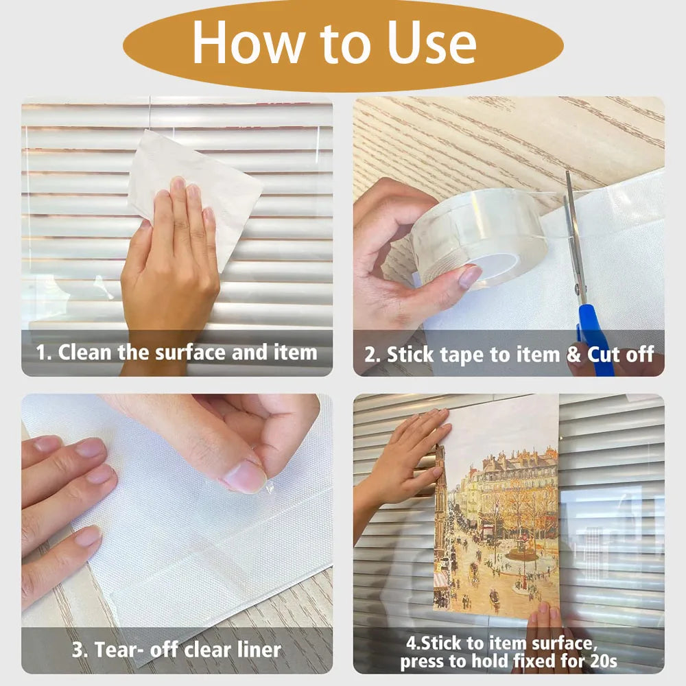 5cm Nano Tape Transparent Adhesive Tape Double-Side Super Strong Waterproof Glue for Home House Strip Heavy Duty Qme