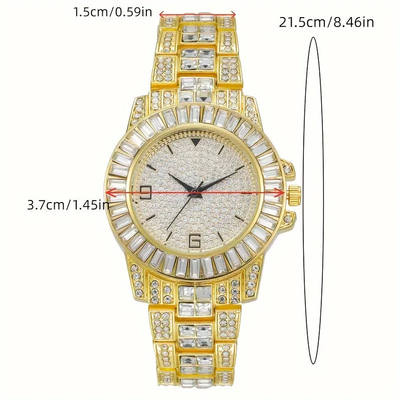 5pcs Foreign Trade Hot Men's Watch Set Hip Hop Full Diamond Quartz Watch Set Men's Business Quartz Watch Qme