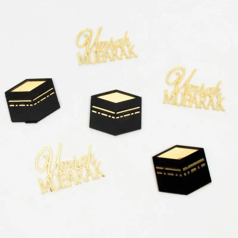 6Pcs/set Golden Muslim Umrah Mubarak Topper Hajj Mubarak Cake Topper Kit Dessert Cupcakes Decoration Ramadan Decorations Qme