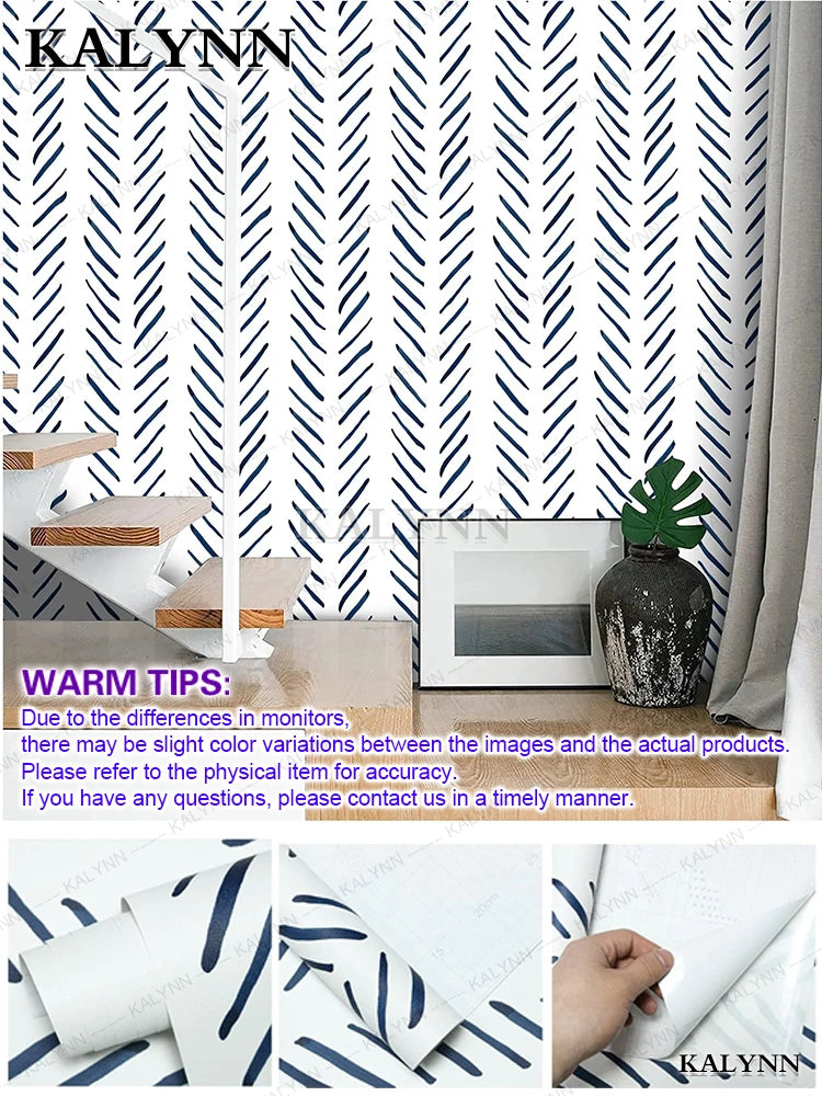 Peel Stick Wallpaper Abstract Self Adhesive Contact Paper Wooden Qme Blue Diagonal line 9.8FTx17in(3mx45cm)