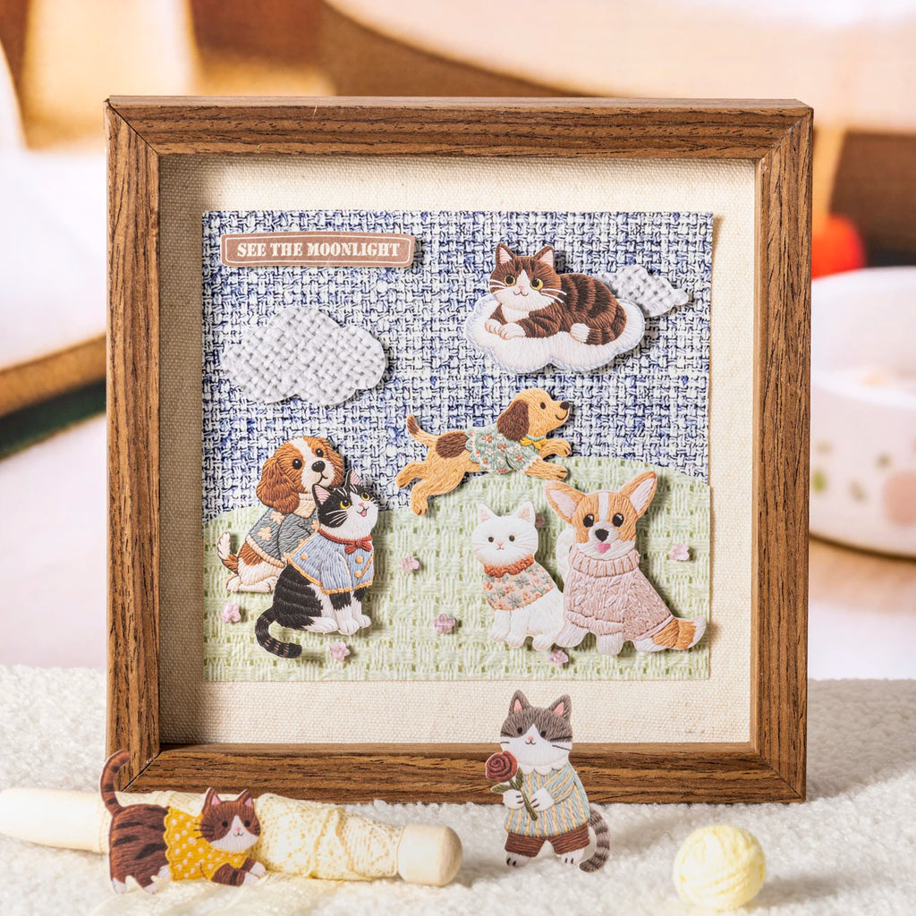 20Sheets Fluffy Plush Cat Dog Pet Theme No White Edge PET Stickers for DIY Craft Scrapbook Guitar Phone Case Notebook Decoration Qme