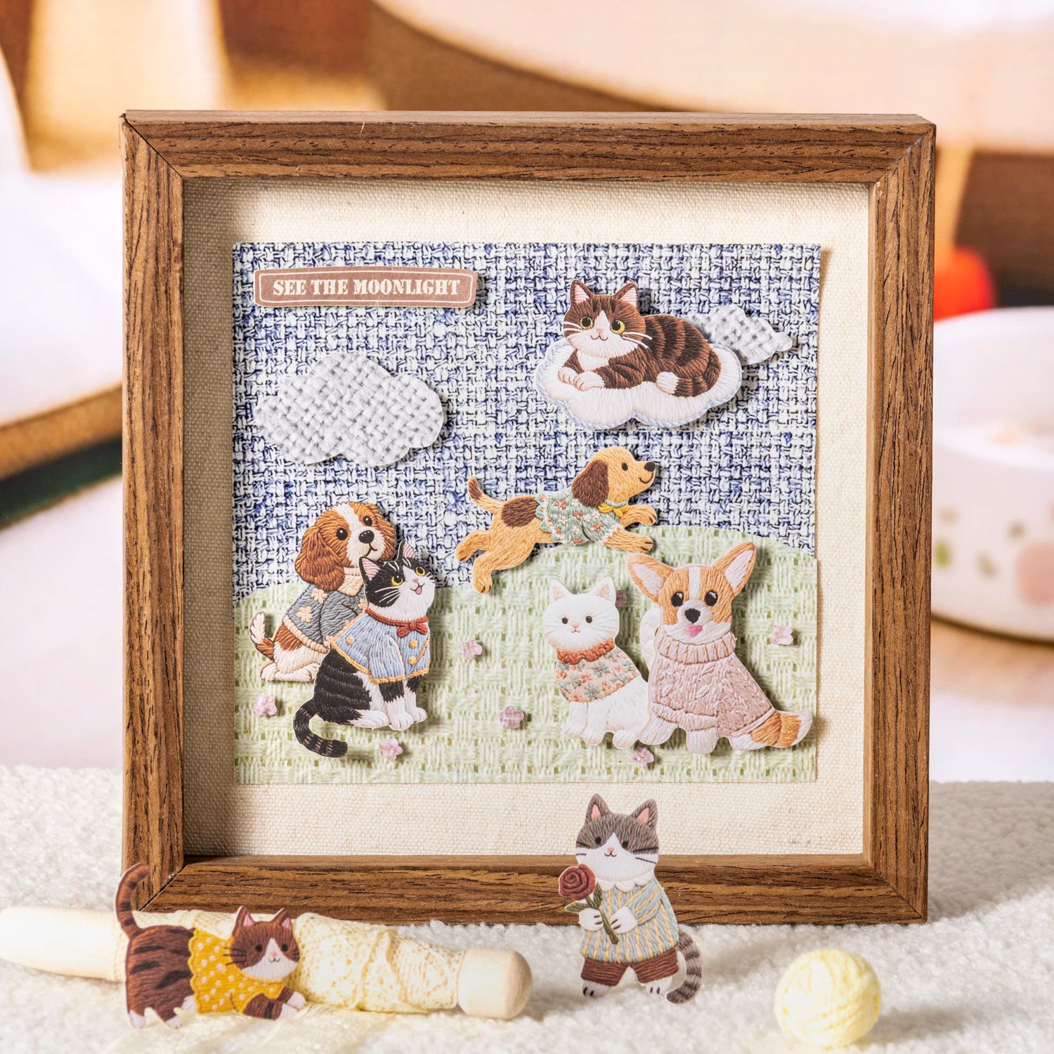 20Sheets Fluffy Plush Cat Dog Pet Theme No White Edge PET Stickers for DIY Craft Scrapbook Guitar Phone Case Notebook Decoration Qme