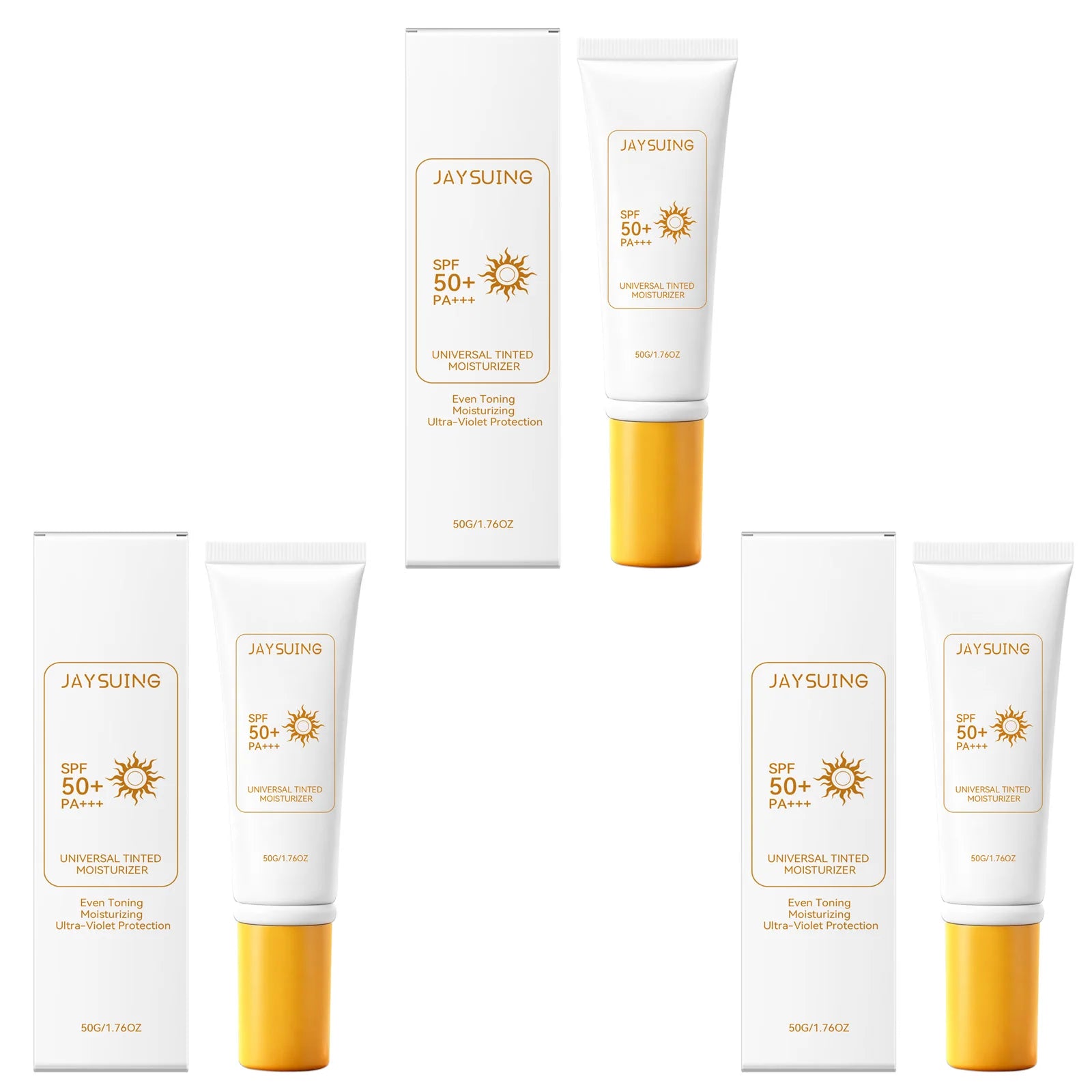 Jaysuing Tinted Sunscreen Spf 50 Anti UV Protection Waterproof Even Skin Tone Matte Finish Summer Outdoor Tinted Moisturizer 50g Qme 3 X 50g Boxed
