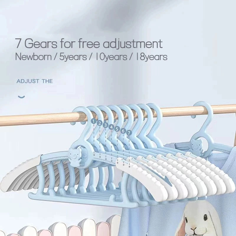 10PCS Baby Clothes Hangers Extendable Anti Slip Children's Clothing Hanger Adjustable Drying Rack For Kids Wardrobe Storage Qme
