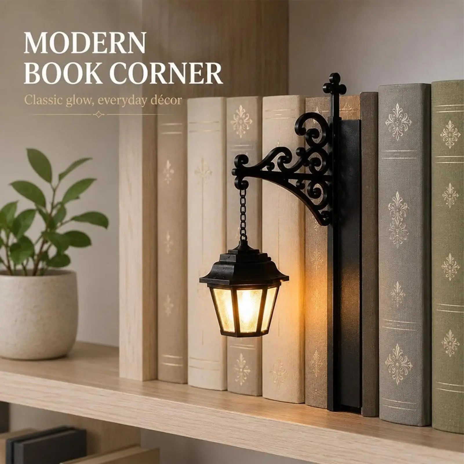 Bookshelf Lamp Vintage LED Warm Lantern Decorative Bookshelf Lighting for Home Living Room Study School Desktop Bookcase Cabinet Qme