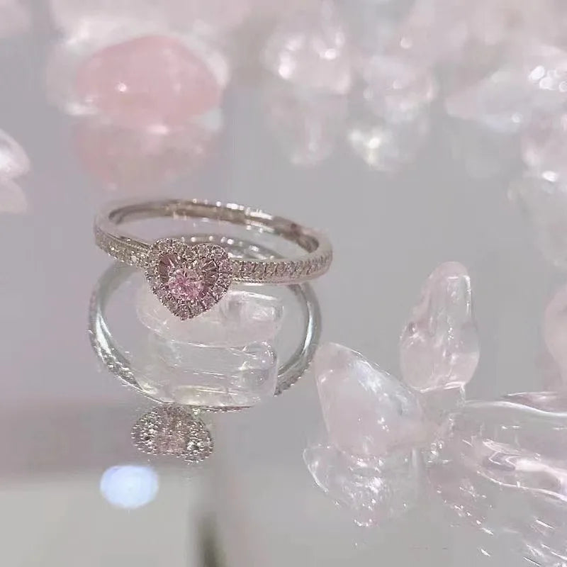 2024 New Fashion Heart Pink Moissanite Wedding Rings for Women Ladies Engagement Rings Jewelry Party Gifts Accessories Qme