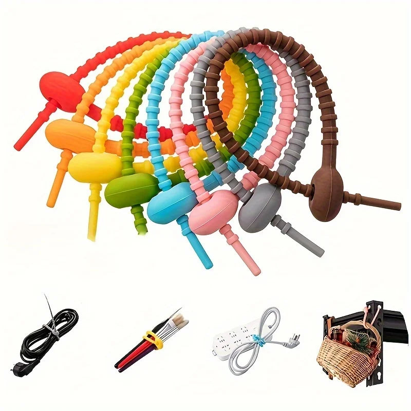 30PCS Silicone Reusable Cable Wire Organizer Winder Storage Holder Bag Ties Cord Bag Clip Food Saver Earphone Line Tidy Clips Qme