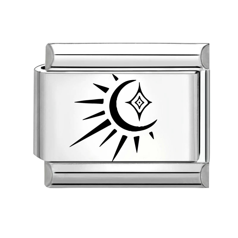 Creative Laser Engraving Taichi Eyes Sunflower Cats Birds Italian Charm Links Fit 9MM Stainless Steel Bracelet DIY Making Gift Qme Style 9