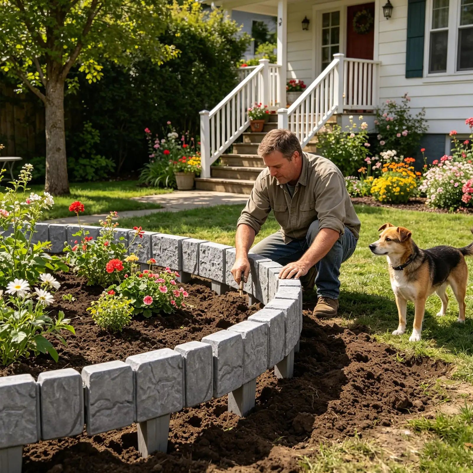 Imitation Stone Garden Fence Faux Artificial Decorative Brick Edging Qme