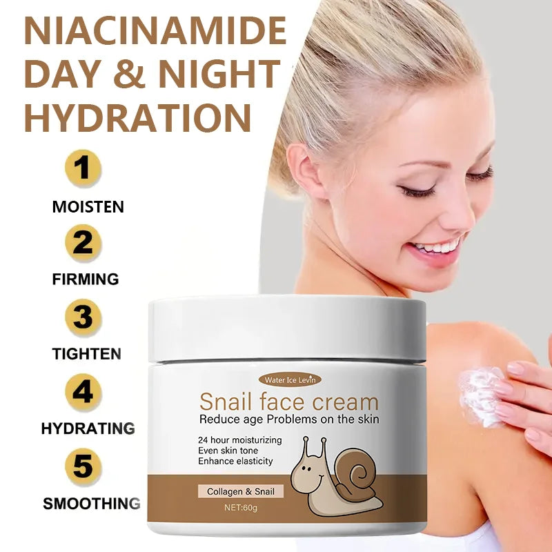 Snail Face Cream with Collagen & Retinol - 24H Moisturizing, Evens Skin Tone & Boosts Elasticity, Reduces Signs of Aging Qme