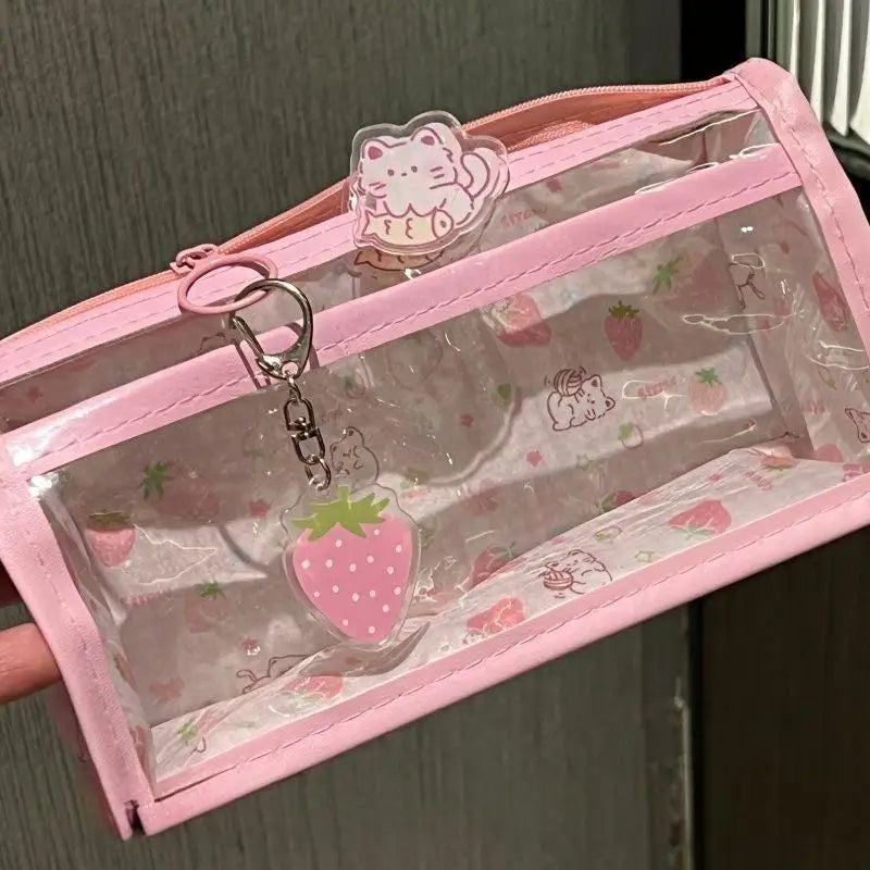 Transparent Pencil Case Durable PVC Material Large Capacity Zipper Qme
