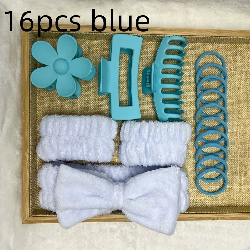 3/16pcs New Dopamine Hair Accessories Kit Flower Shaped Multi-Styles Hair Grabs Hair Circles For Women Daily Party Gift Qme 16pcs blue