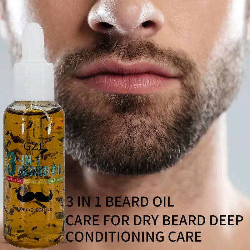 GZE 3-in-1 Beard Oil for Care - Moisturizes Beard & Conditions Skin - Eliminates Flakes - For Men with Short or Long Facial Hair Qme