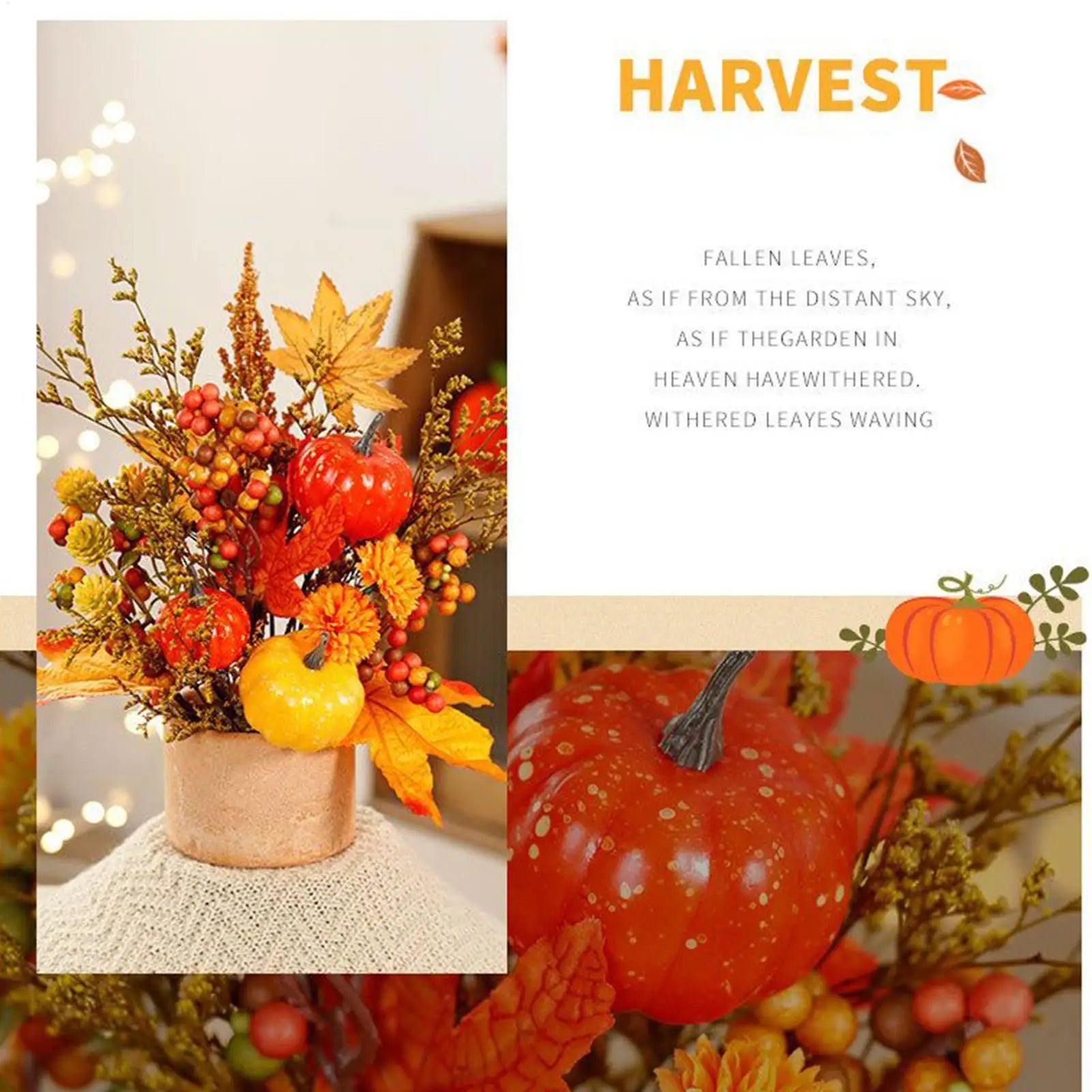 Fall Centerpieces Fake Pumpkins Thanksgiving Table Decor Artificial Plants Party Supplies For Halloween Office Autumn Desk Qme