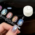 New Cat Eye Nail Gel Polish Set, Taro Purple Milky Shimmer, Magnetic Aurora Glass Bead Effect, Long Lasting Soak Off UV LED Gel Qme 06
