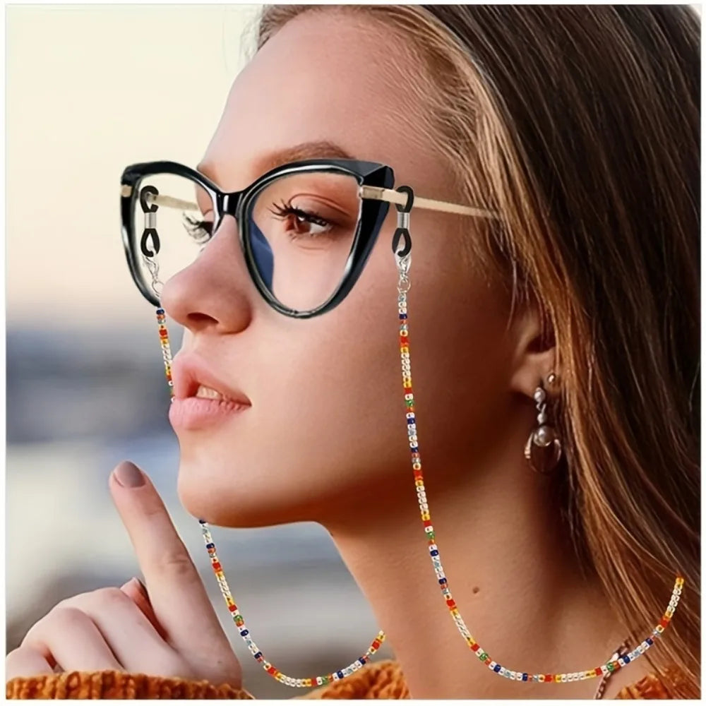 4pcs Beaded Glasses Rope Chain Hanging Neck Anti Drop Decoration Qme