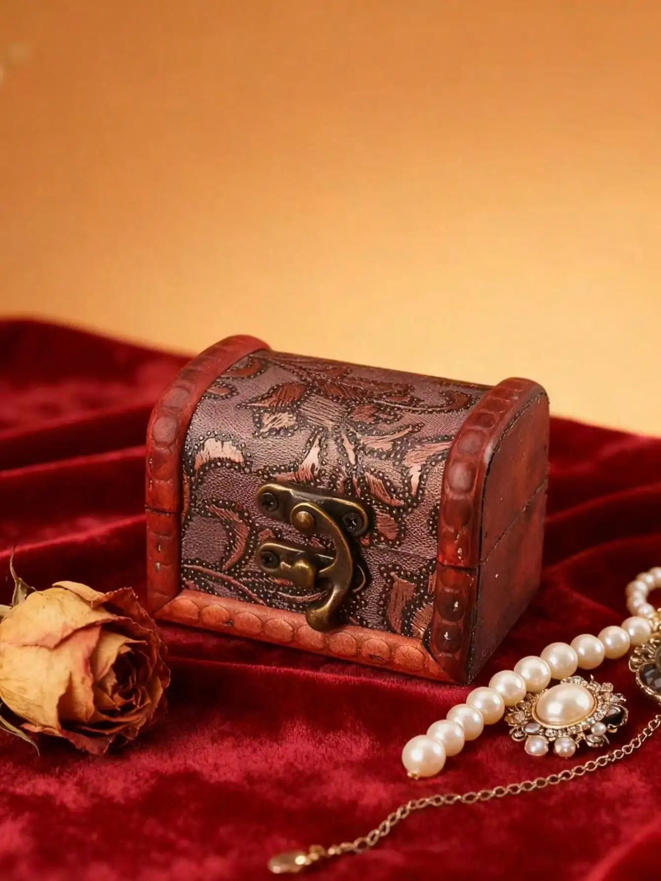 Mini Antique Wooden Treasure Box Jewelry Storage Retro Texture Full Qme