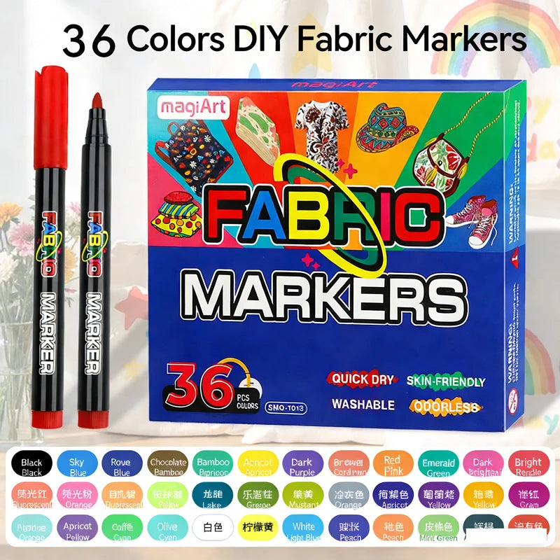 12/24/36 Color Fabric Markers Non Toxic Indelible Permanent Fine Tip Textile Marker Pen for Clothing Fabric Drawing DIY Art Qme 36 Colors