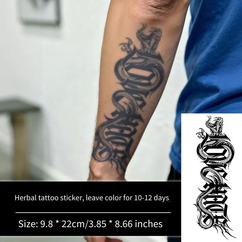 Love Hate Gothic Old School Herb Tattoo Sticker, Temporary Tattoo for Women Men, Dark Calligraphy Floral Design, Long Lasting Ju Qme