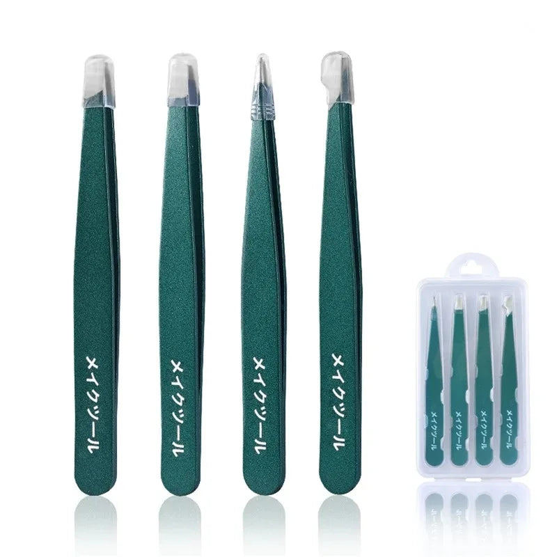 2 4Pieces Beauty Tools Stainless Steel Eyebrow Tweezers Hair Removal Qme