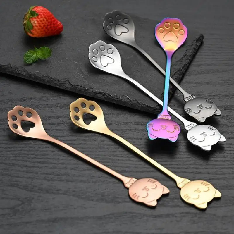 Stainless Steel Cat Claw Coffee Mixing Spoon Creative Ice Cream Cake Qme