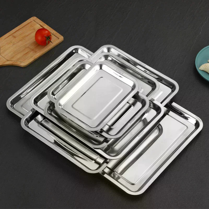 Stainless Steel Barbecue Tea Storage Serving Trays Rectangle Steamed Rice Sausage Plate Grill Meat Restaurant Metal Utensils 1PC Qme