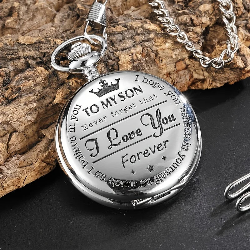 Keller Weber Engraved Pocket Watch To My Son I Love You Best Gift Quartz Pocket Watch Chain Fob Watches, Men Gift Present Qme Silver