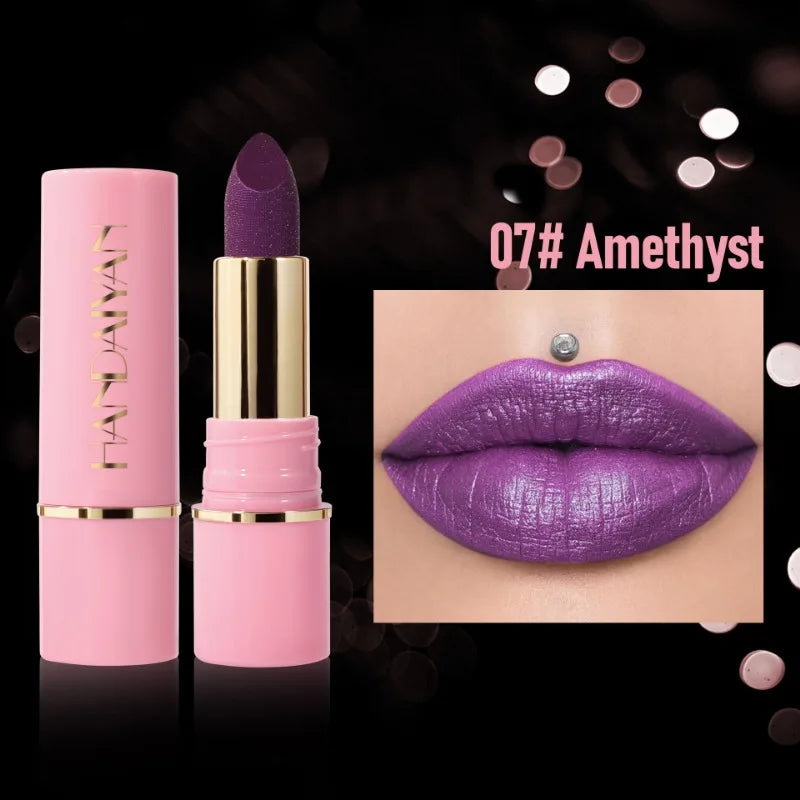 8Colors Glitter Lipstick Waterproof Lasting Diamond Pearlescent Metallic Gloss Lipstick Purple Lipgloss Lips Makeup Cosmetics Qme 07