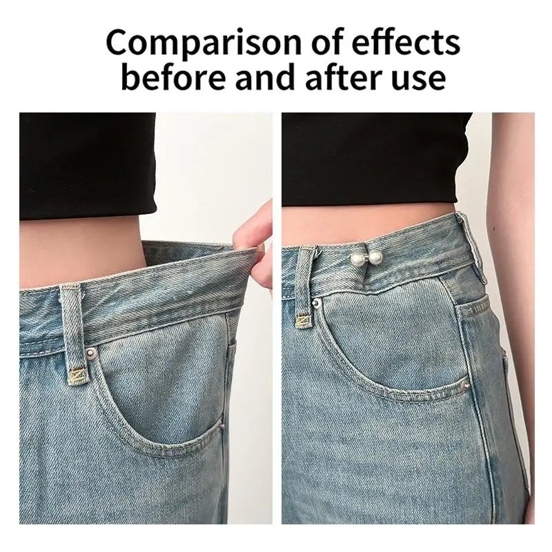 Fashion Shiny Rhinestones Pearl Adjustable Waist Buckle Jean Buttons Reusable No Hole Waist Cincher Clip For Clothing Dresses Qme