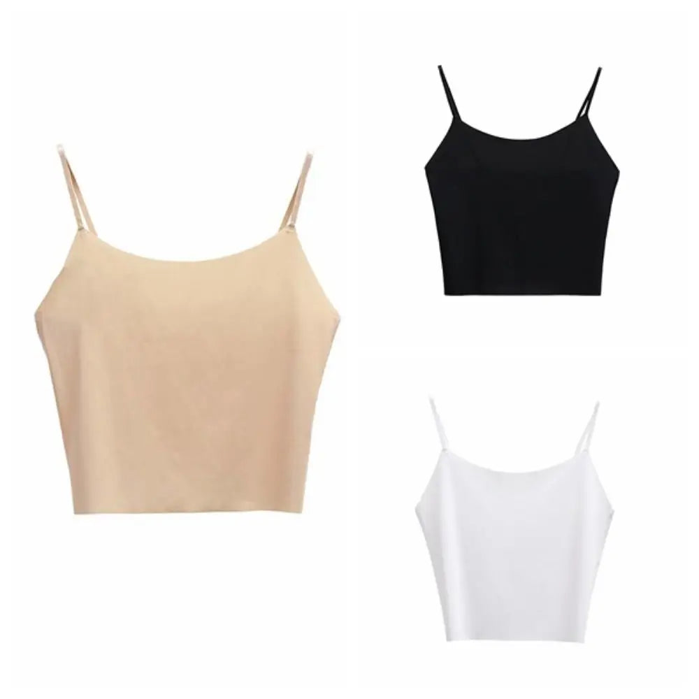 Thin Ice Silk Traceless Sling Tank Bralette Crop Tops Strap Skinny Qme
