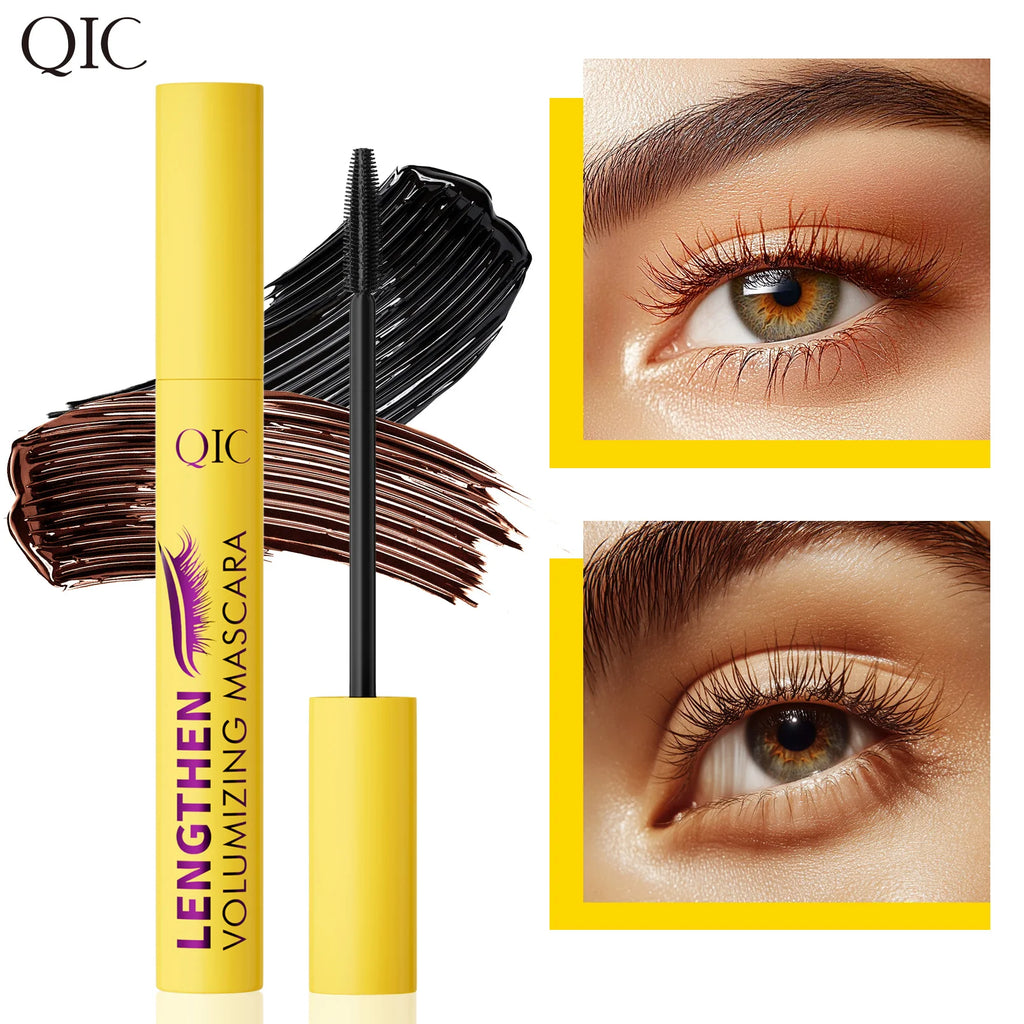 QIC 4D Black Mascara Brown Mascara Thickening, Lengthening, Curling, Waterproof Liquid Fiber Mascara. Qme