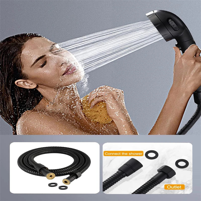 1.5M Black PVC Flexible Shower Hose Long Bathroom Shower Water Hose Extension Plumbing Pipe Pulling Tube Bath Accessories Qme