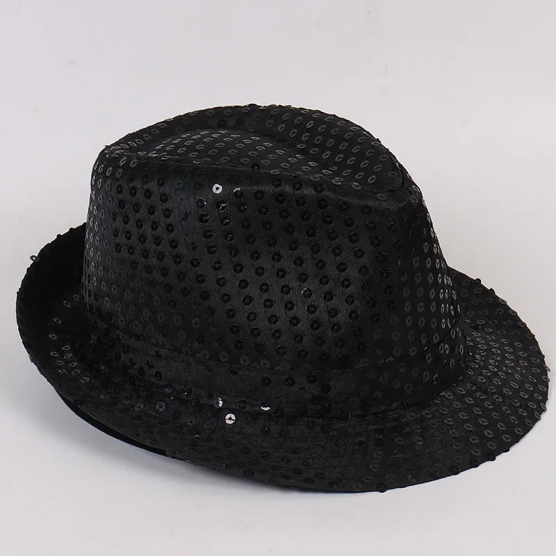 Stage Performance Sequined Hip-hop Hat Children's Day Dance Jazz Men Qme 54cm Black