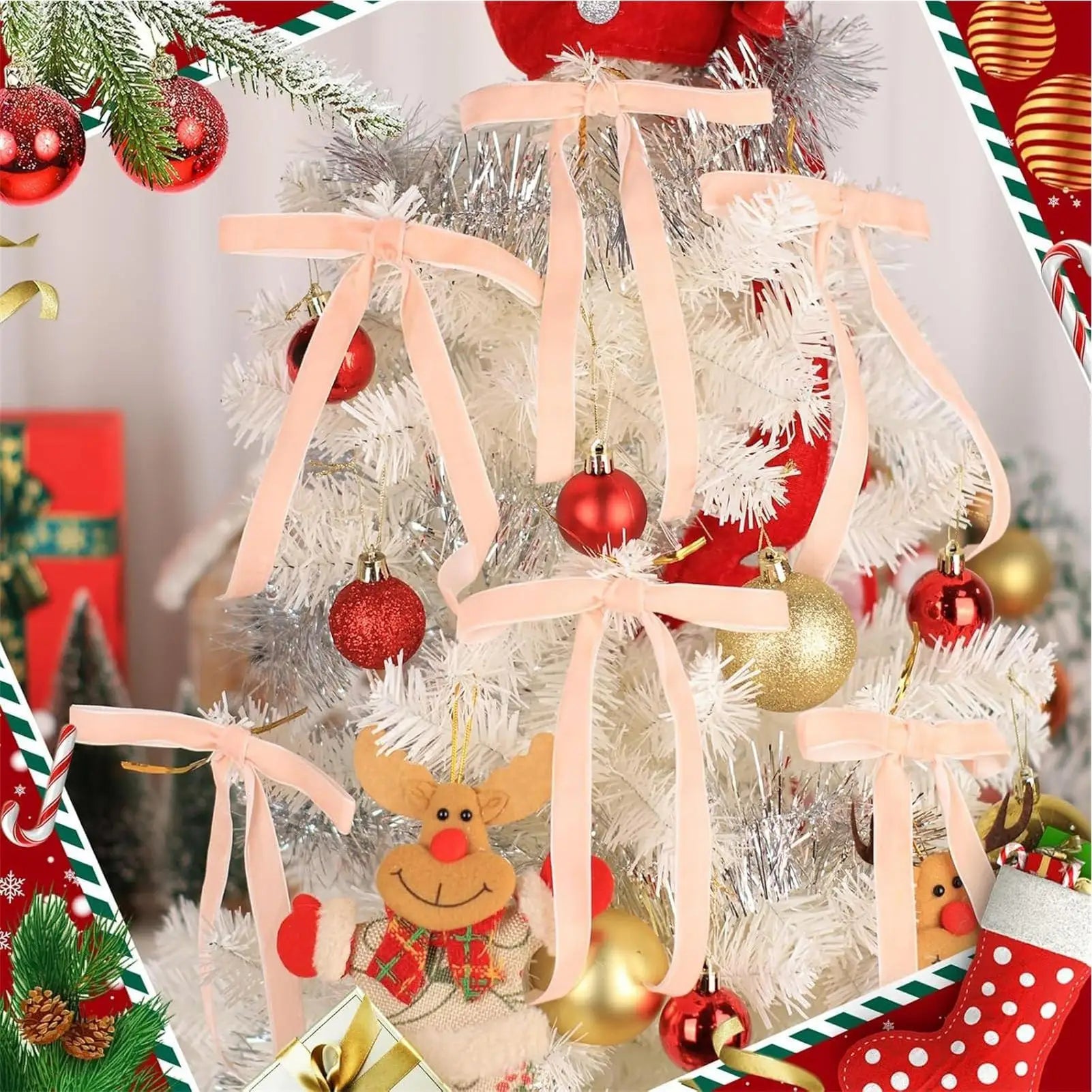 Velvet Red Bows 12X Christmas Velvet Bows Portable Velvet Christmas Tree Bows for Tree Front Door Fireplace Stairs and Garland Qme