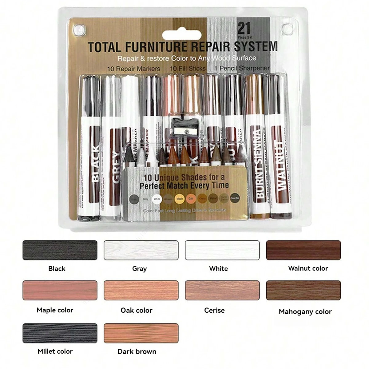 6-21Pcs Furniture Touch Up Kit Markers Markers Crayons Filler Sticks Paint Pen Wooden Damaged Scratch Repair Pens Qme 21 pcs set