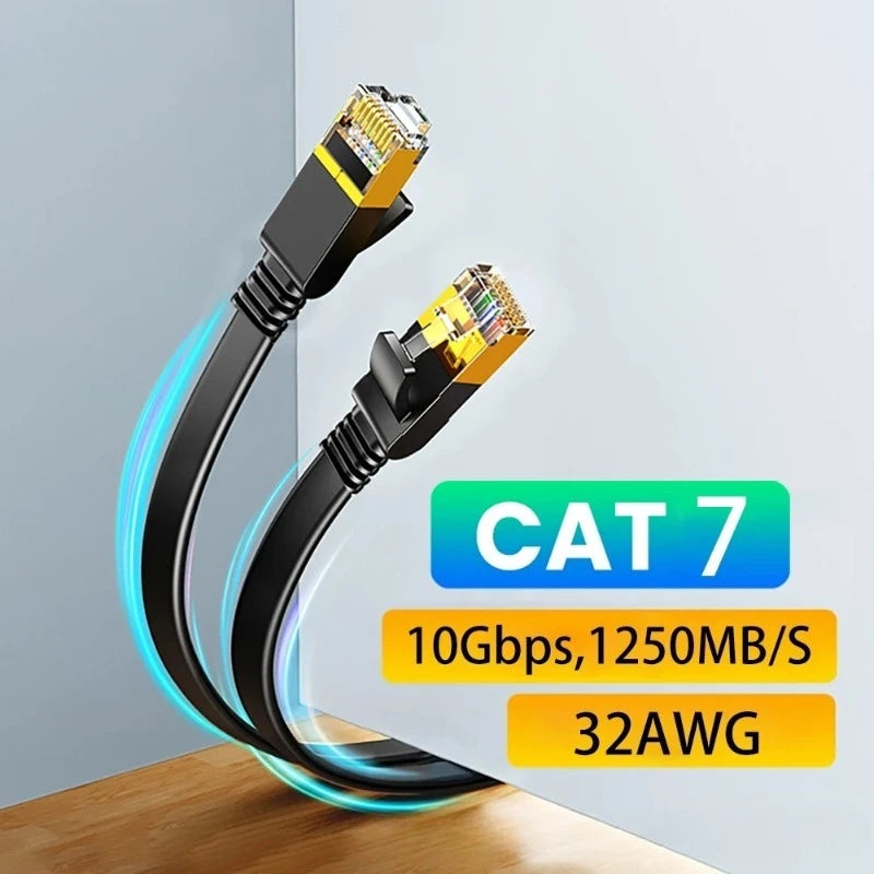 2pcs Cat7 Flat Ethernet Cable Oxygen-Free Copper Shielded 10Gbps High-Speed Network Patch Cord for Fast Internet Qme